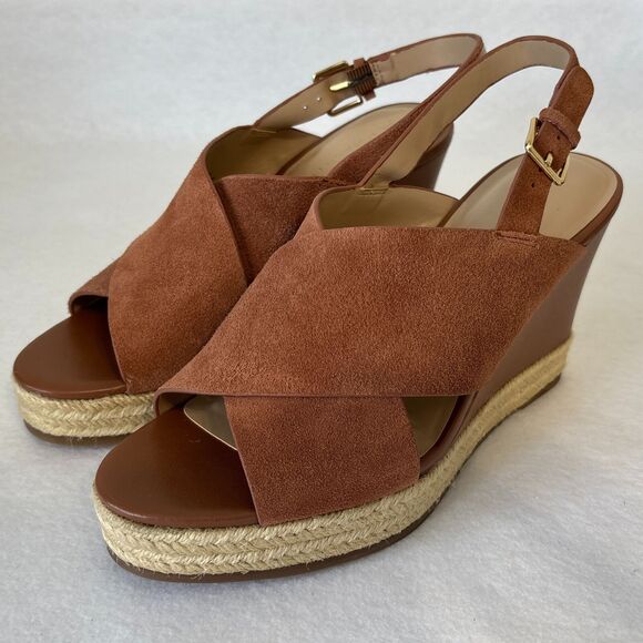 H By Halston‎ Espadrille Wedge Sandals Stella Cognac Womens Slingback Size 9.5M - Picture 1 of 7